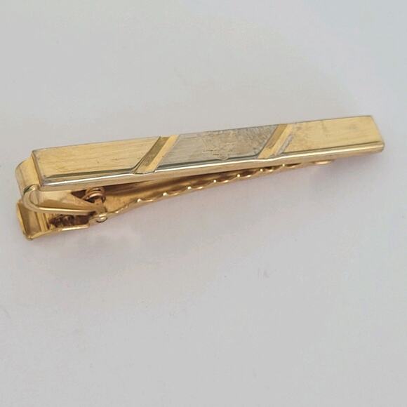 Christian Dior Tie Bar Clip Clasp Gold Silver Tone Logo Vintage Designer - Picture 1 of 6